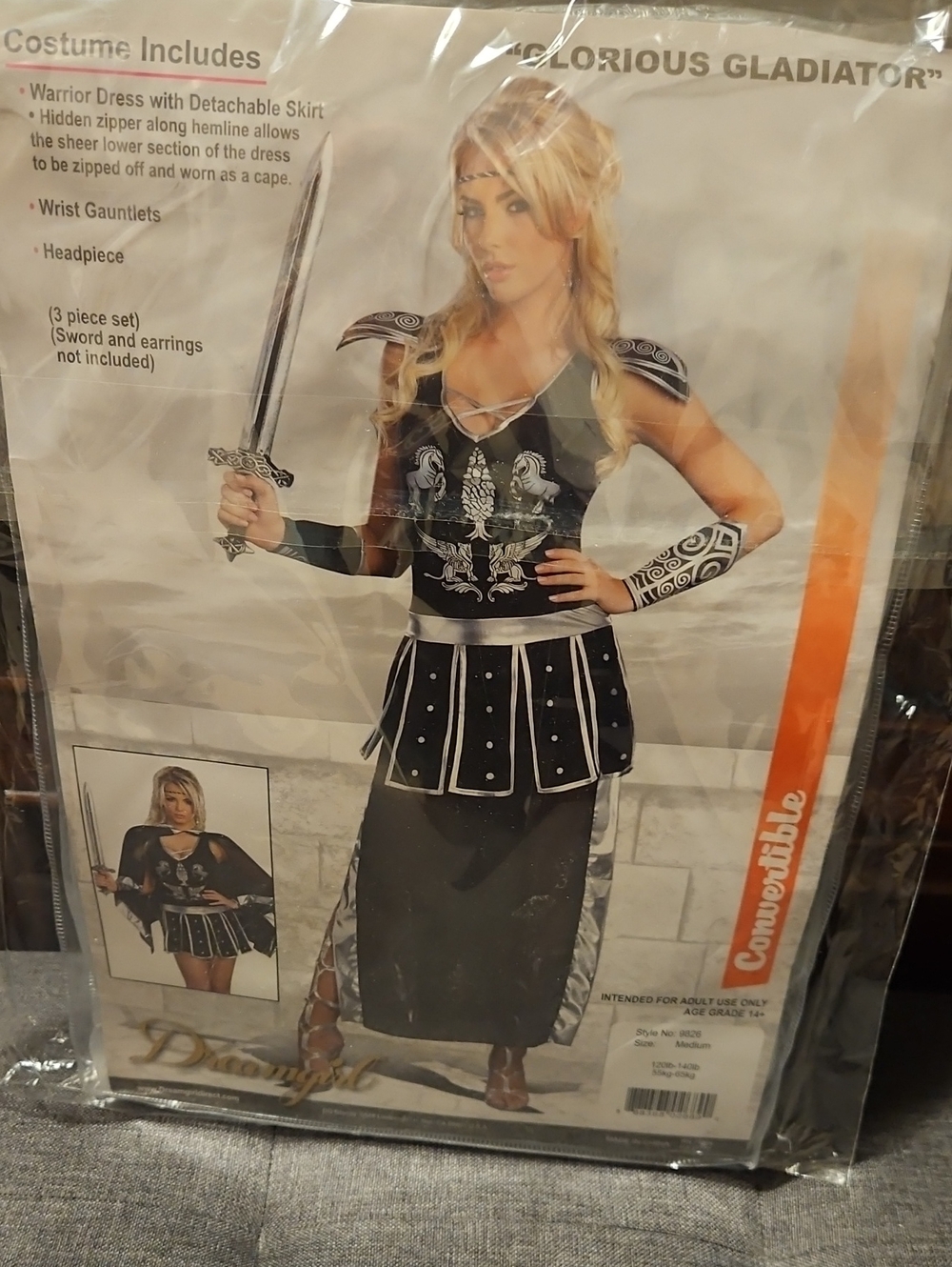 Dreamgirl Glorious Gladiator Costume - Black and Silver